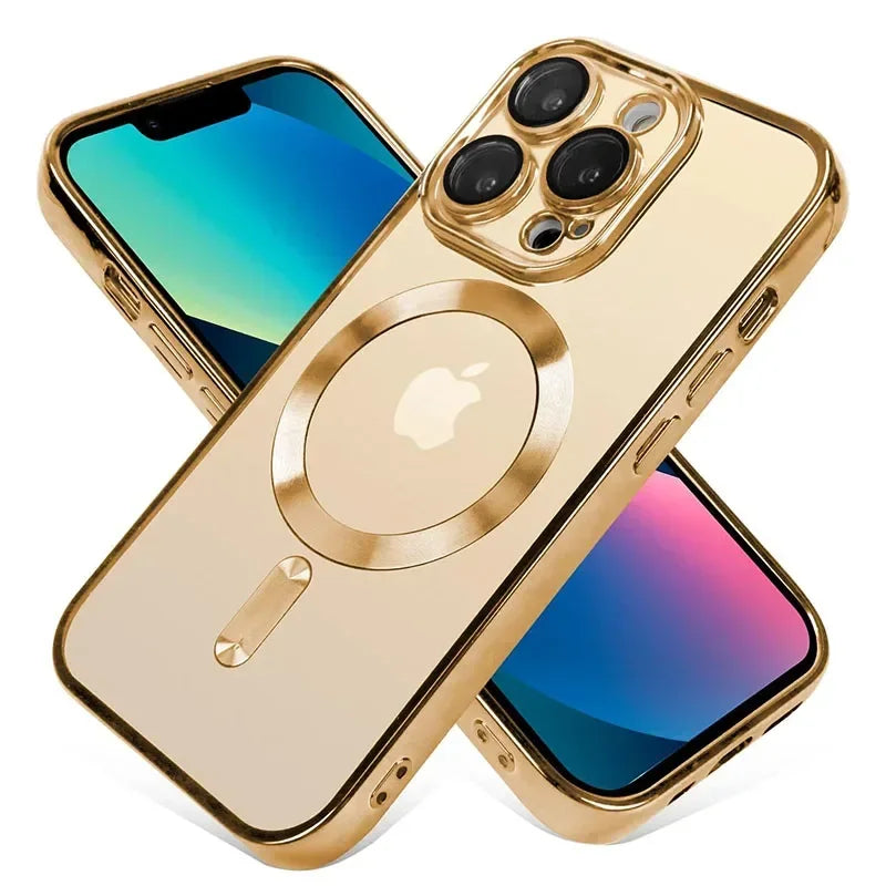 Clear Plating Magnetic Case For iphone 16 15 14 13 12 11 Pro Max Plus Lens Protection For Magsafe Wireless Charging Cases Cover