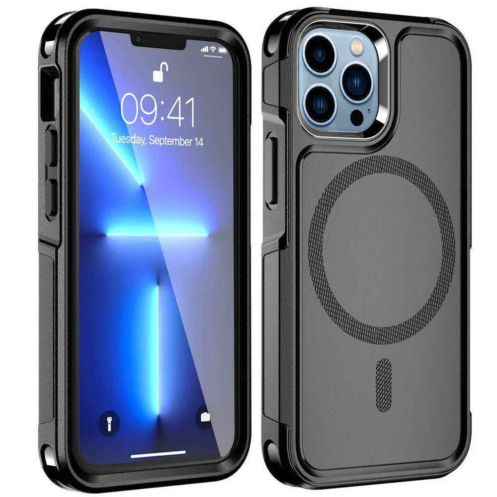 For MagSafe Phone Case For iPhone 16 13 12 Pro Mini Max 11 15 14 Plus Shockproof Heavy Duty Rugged Magnetic Hybrid Matte Cover
