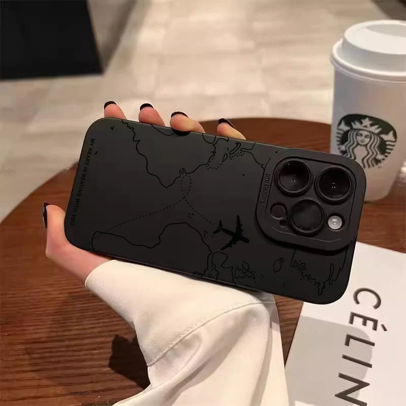 Travel-nspired Airplane Route Desian Phone Case For iPhone 15 14 13 12 11 16 Pro Max Mini 16E 7 8 Plus X XR XS SE2 Soft Cover