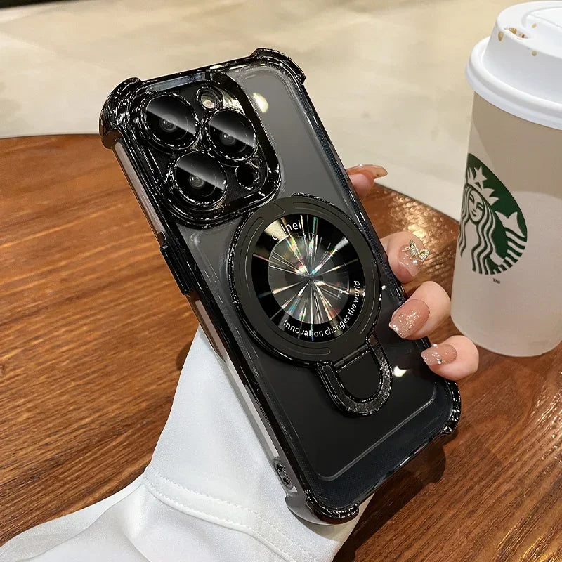 Luxury Plating Shockproof Magnetic Bracket Case For iPhone 15 16 11 12 13 14 Pro Max Plus For Magsafe With Holder Stand Cover
