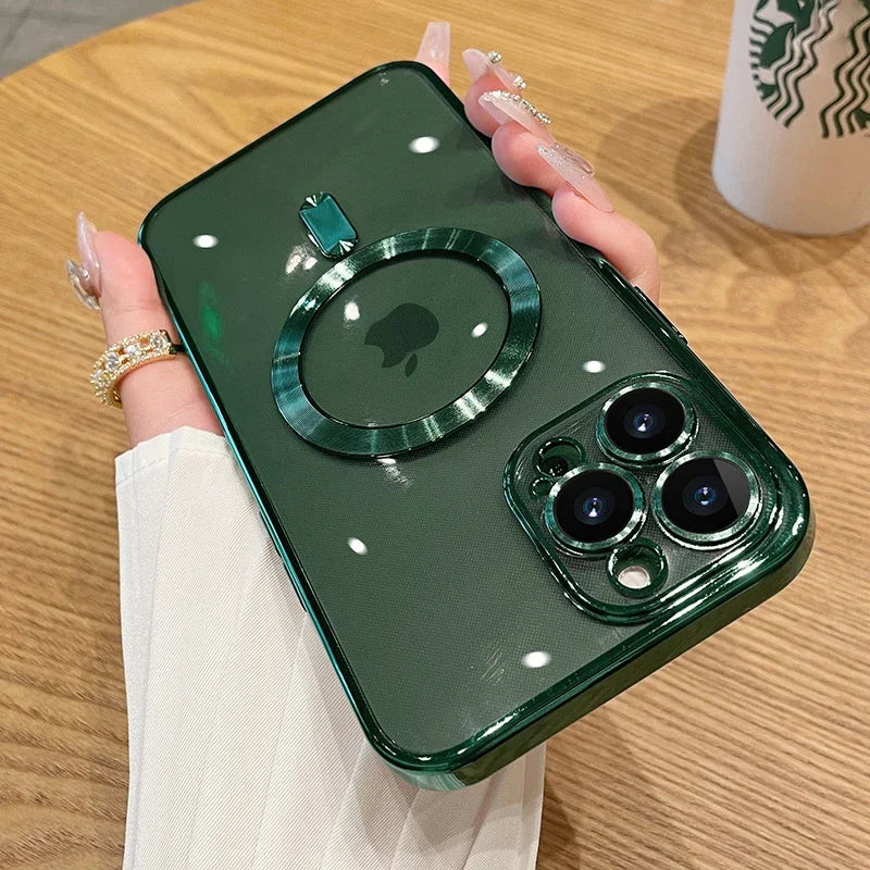 Magnetic Plating Case For iPhone 16e15 14 16 13 12 11 Pro Max With Camera Lens Protector Glass For Magsafe Wireless Charge Cover
