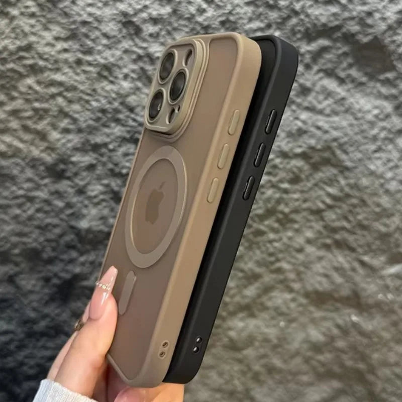 NEW Plain Magnetic Brown Lens Protection Phone Case for iPhone 16 15 14 13 12 11 Pro Max Plus Compatible Wireless Charge Cover