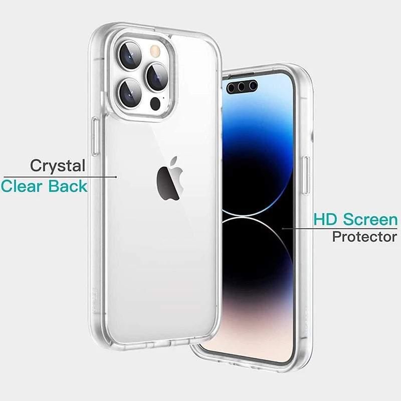 360 Full Body PC+TPU Shockproof Protective Case Cover For iPhone 14 15 16 Pro max 13 12 11 X XS XR 7 8 Plus SE 2020