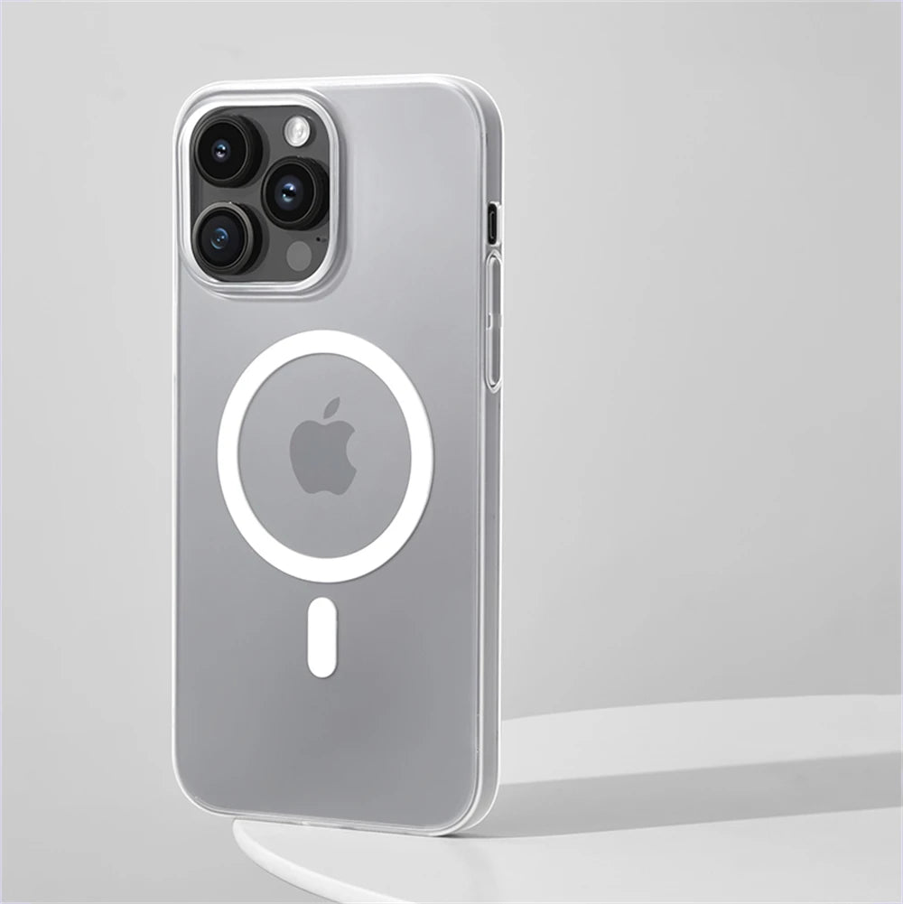 Ultra Thin Hard PC HD Transparent Magnetic Case For iPhone 16 15 14 13 12 Pro Max Plus Magsafe Wireless Charge Clear Back Cover
