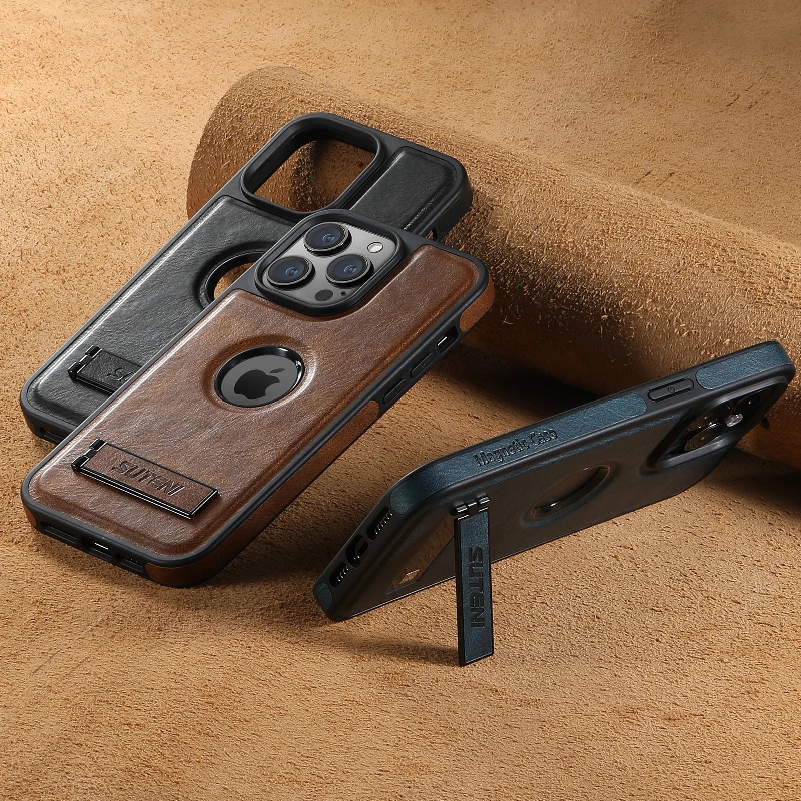 Luxury PU Leather MagSafe Magnetic Wireless Charging Case Stand Phone Case For iPhone 16 Pro Max 15 Plus 14 13 12