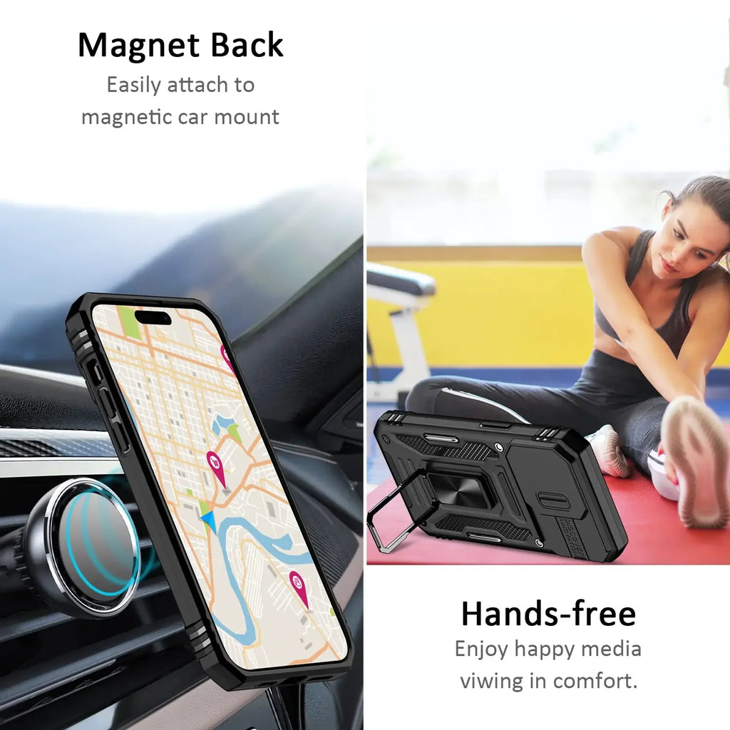 Case For iPhone 16 15 14 13 12 11 Pro XS Max Plus XR 8 7 Plus SE 2024 Ring Stand Armor Anti-fall Slide Camera Kickstand Cover