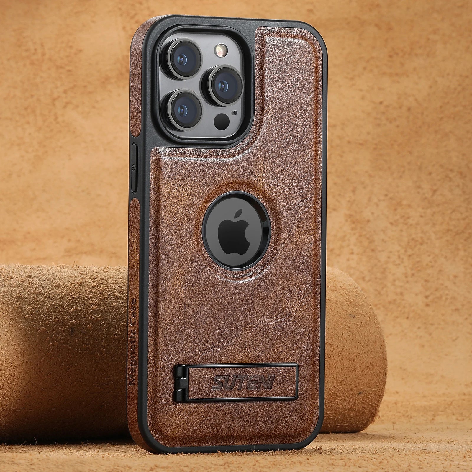 Luxury PU Leather MagSafe Magnetic Wireless Charging Case Stand Phone Case For iPhone 16 Pro Max 15 Plus 14 13 12
