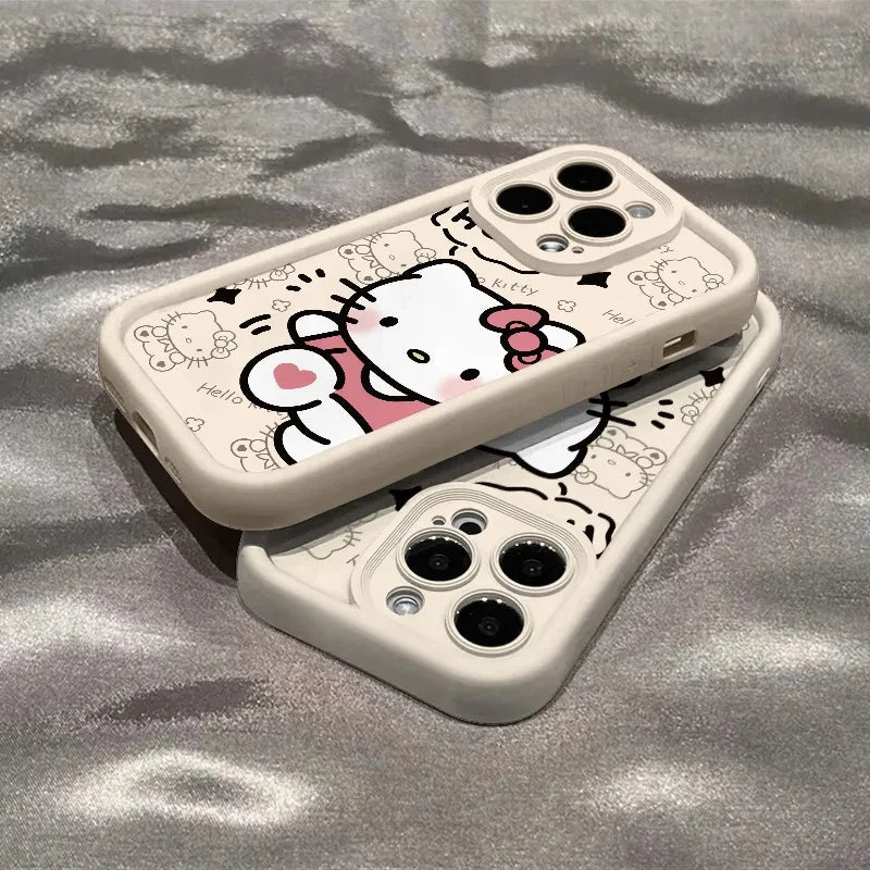 Sanrio Ins Hello Kitty Phone Case For Iphone 16 15 14 13 11 12 Pro Max X XR XS 7 8 Plus Y2k Girl Clear Gift Silicone Anti-fall