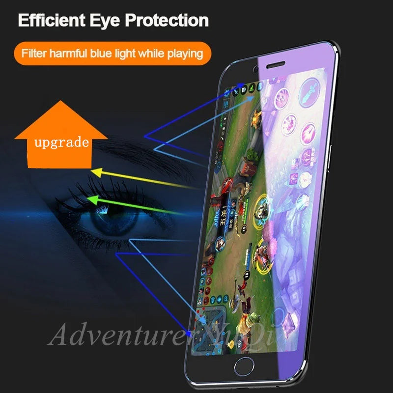 2pcs Anti Blue Ray Light Tempered glass For iPhone 16 15 14 13 12 11 Pro Max Mini SE2020 XR XS X 7 8 6 6S Plus Screen Protector