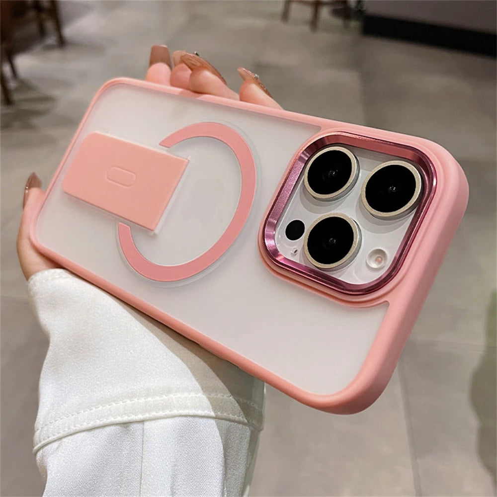 Folding Stand Holder Magnetic Matte Case For iPhone 16 Pro Max 15 14 Plus 13 12 11  For Magsafe Wireless Charge Shockproof Cover