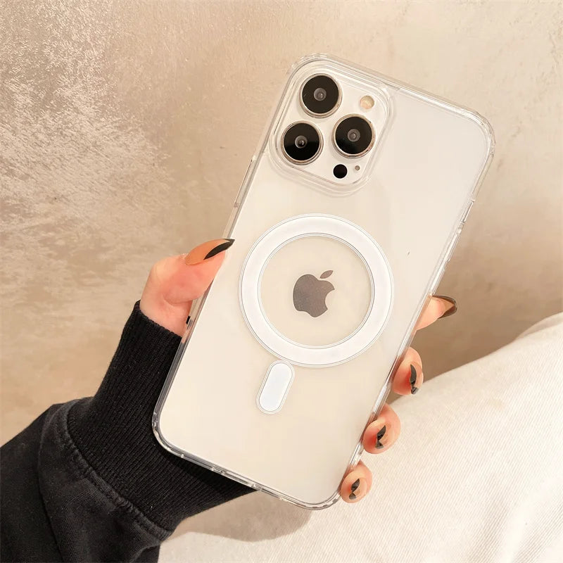 Original Clear For Magsafe Magnetic Wireless Charging Animation Case For iPhone 16 15 14 13 12 11 Plus Mini Pro Max XS XR Cover