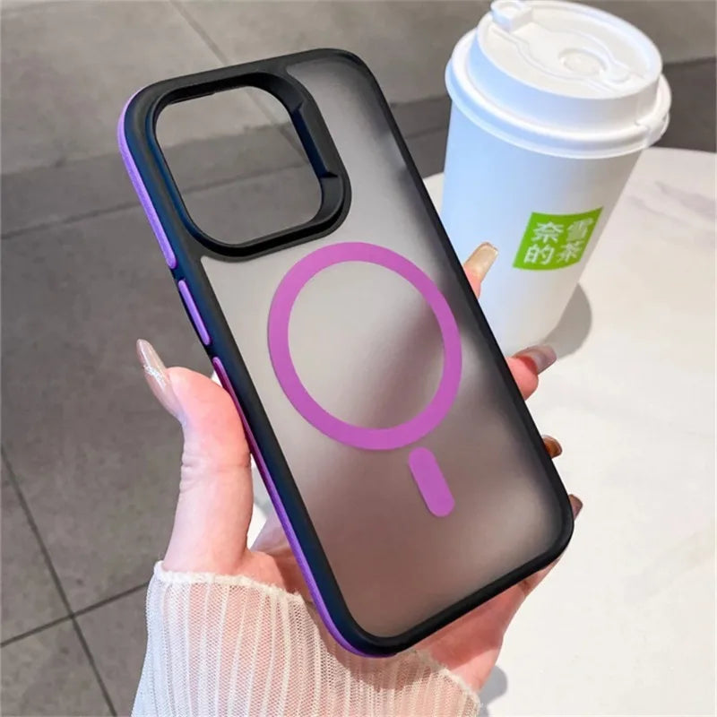 Luxury Matte Translucent Armor Shockproof Case For iPhone 16 15 14 13 12 Pro Max Plus For Magsafe Magnetic Wireless Charge Cover