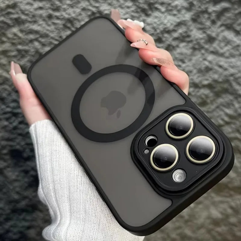 NEW Plain Magnetic Brown Lens Protection Phone Case for iPhone 16 15 14 13 12 11 Pro Max Plus Compatible Wireless Charge Cover