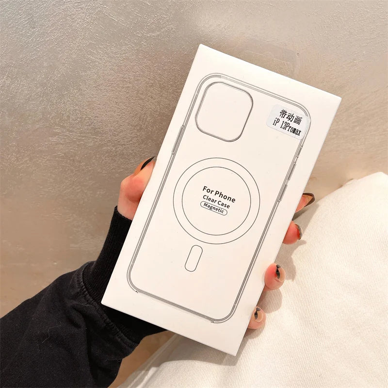 Original Clear For Magsafe Magnetic Wireless Charging Animation Case For iPhone 16 15 14 13 12 11 Plus Mini Pro Max XS XR Cover