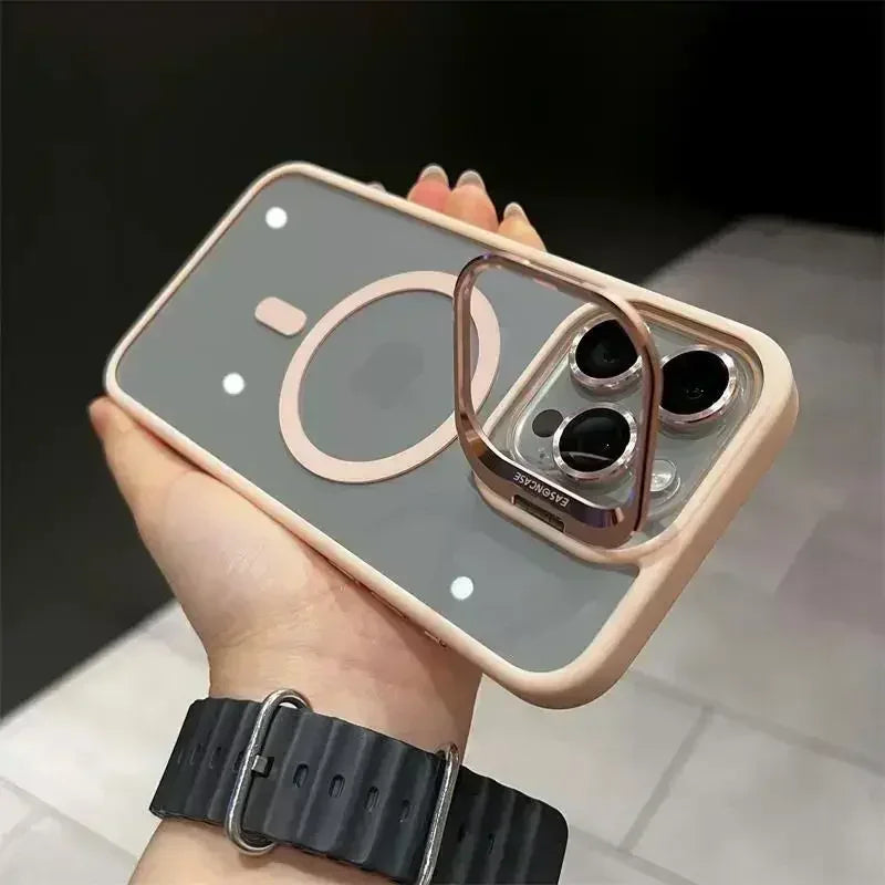 Magsafe Magnetic Lens Protection Stand Phone Case For IPhone 11 12 13 14 15 16 Pro Max Camera Glass Transparent Metal Ring Cover