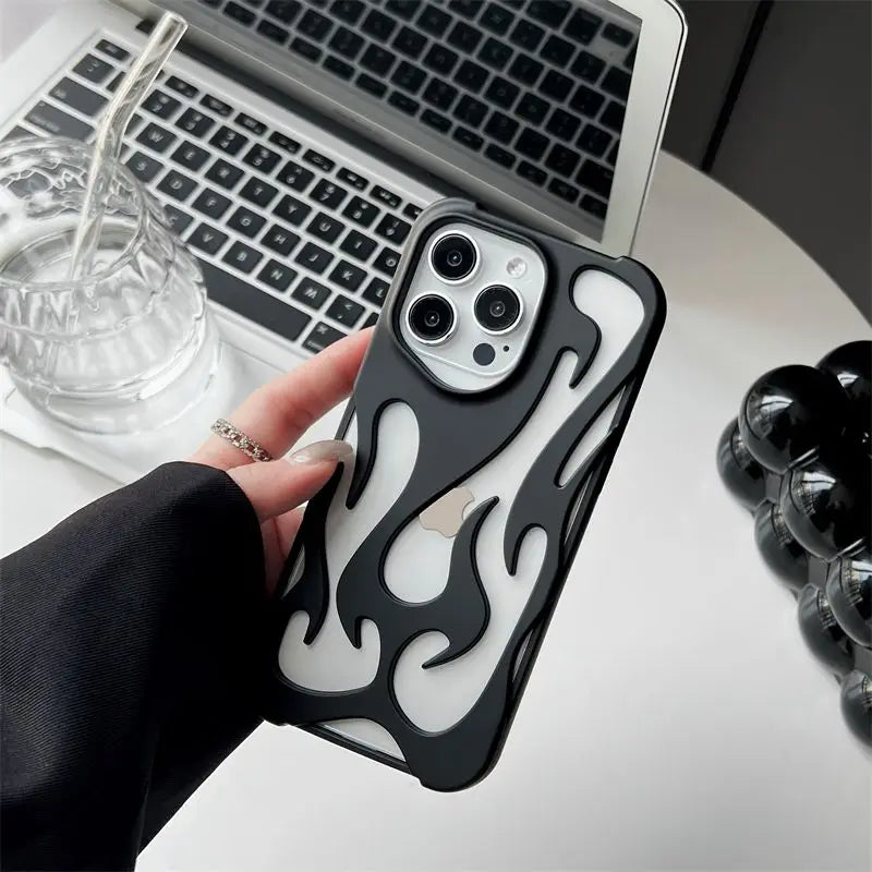 New 3D Flame pattern Hollow Slim Phone Case for iPhone 16 15 14 13 12 11 Pro Max 16E 15 14 16 Plus Shockproof Protective Cover