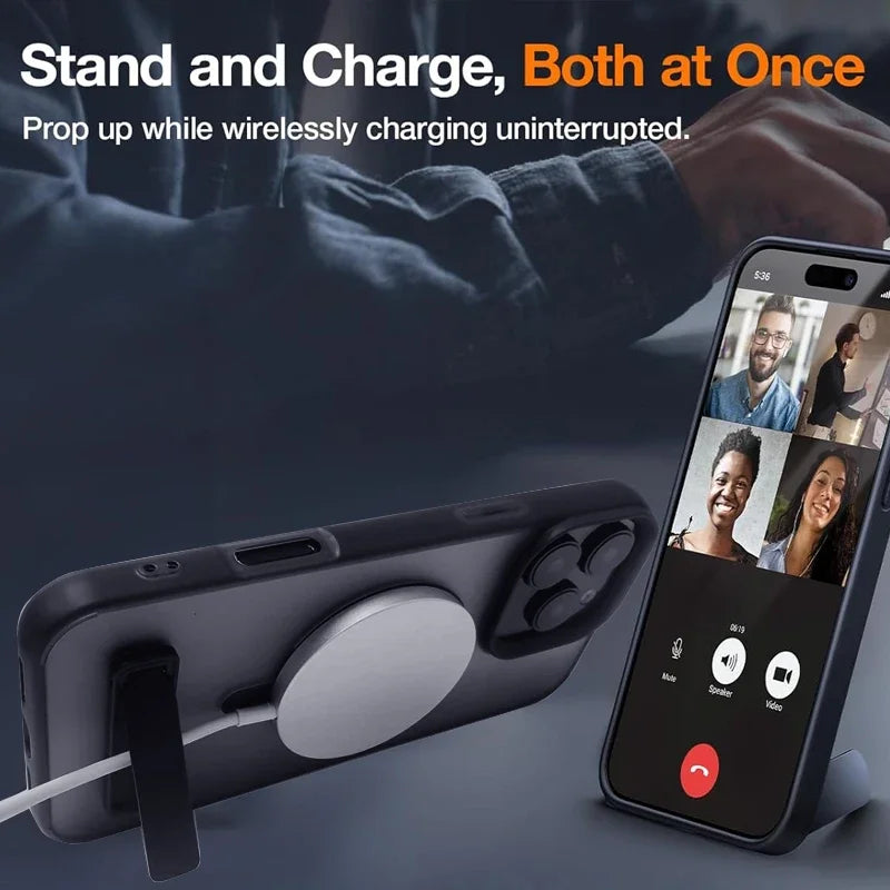Magnetic Phone Case with Kickstand for iPhone 16 15 14 Pro Max 13 12 11 Stand Cases Shockproof Back Cover with Holder