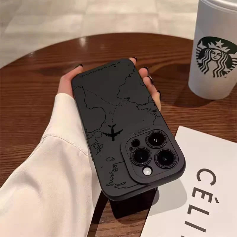Travel-nspired Airplane Route Desian Phone Case For iPhone 15 14 13 12 11 16 Pro Max Mini 16E 7 8 Plus X XR XS SE2 Soft Cover