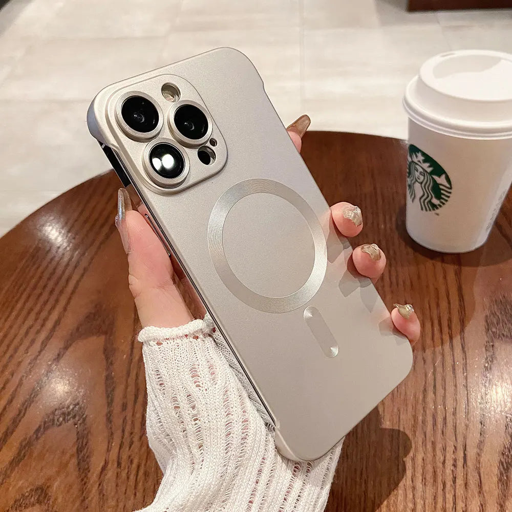 Natural titanium borderless plating magsafe phone case for iPhone 16 15 14 13 12 11 Pro Max Plus magnetic wireless pc back case