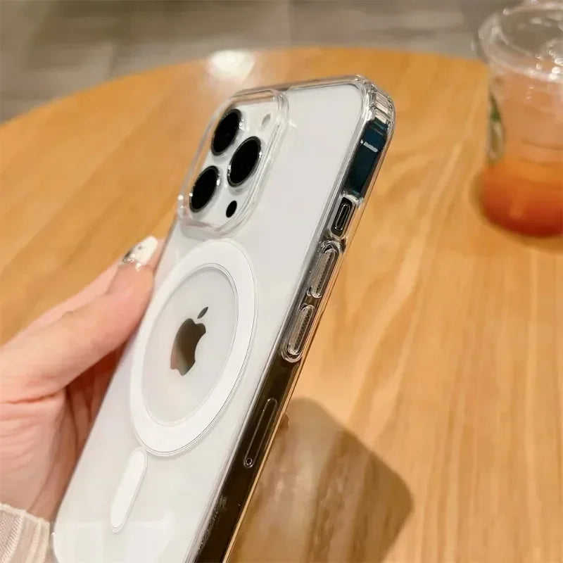 Luxury Crystal Clear Magnetic Case For Magsafe Wireless Charge For iPhone 16 15 14 13 11 Pro Max Plus Case Protective Back Cover