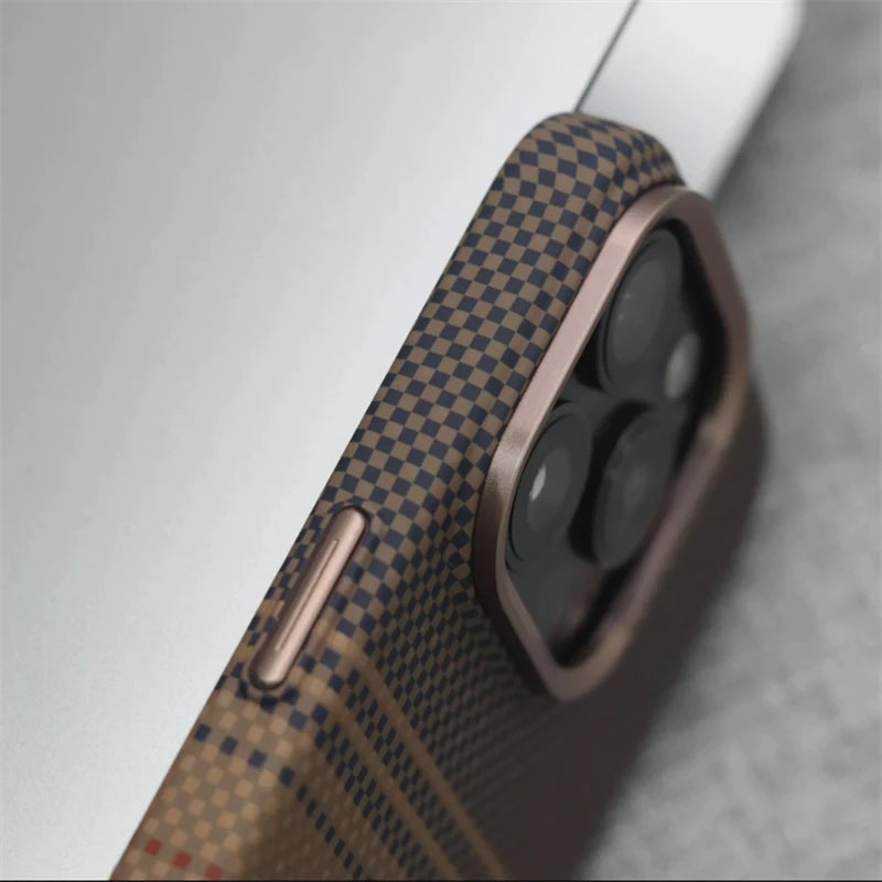 Luxury Carbon Fiber Relief Magsafe Phone Case For iPhone 13 14 15 16 Pro Max Metal Lens Matte Wireless Charging Shockproof Cover