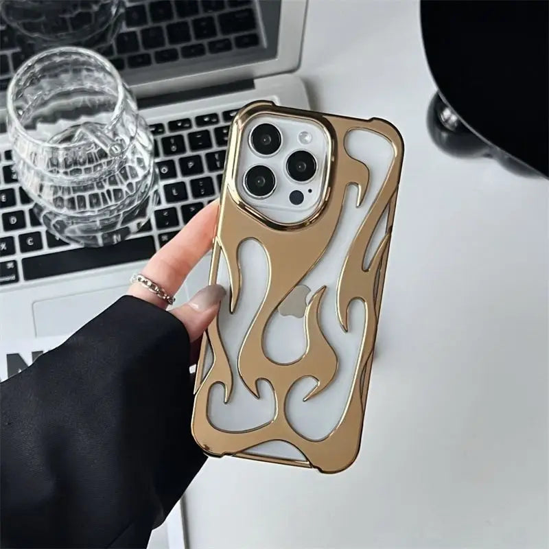 New 3D Flame pattern Hollow Slim Phone Case for iPhone 16 15 14 13 12 11 Pro Max 16E 15 14 16 Plus Shockproof Protective Cover