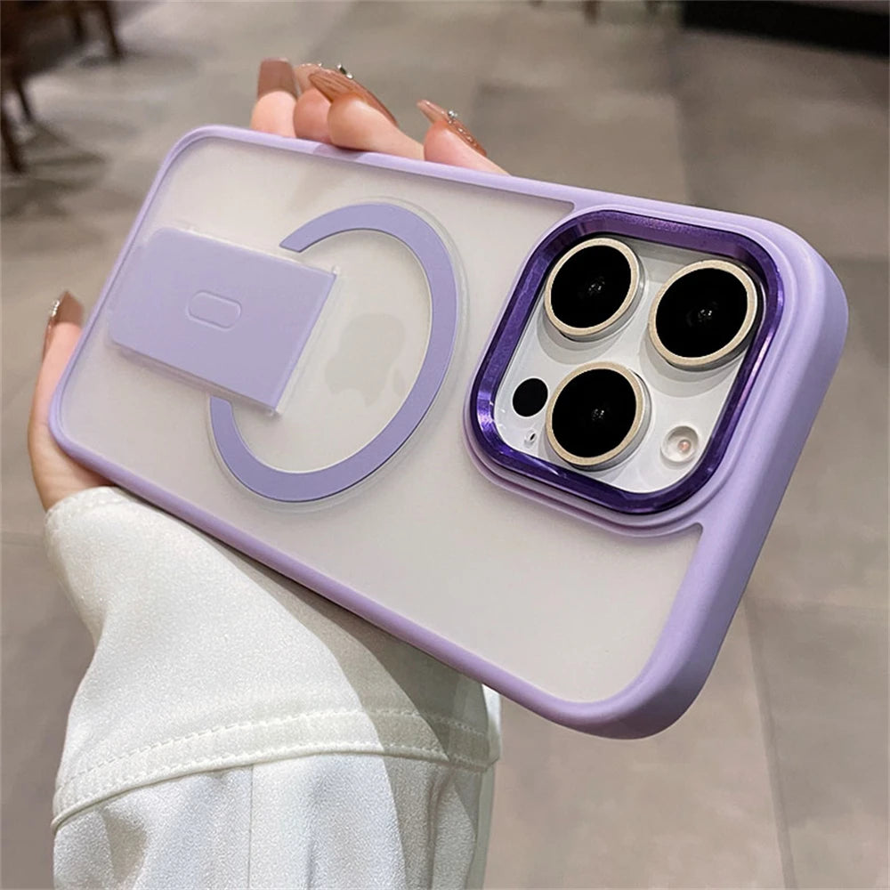 Folding Stand Holder Magnetic Matte Case For iPhone 16 Pro Max 15 14 Plus 13 12 11  For Magsafe Wireless Charge Shockproof Cover