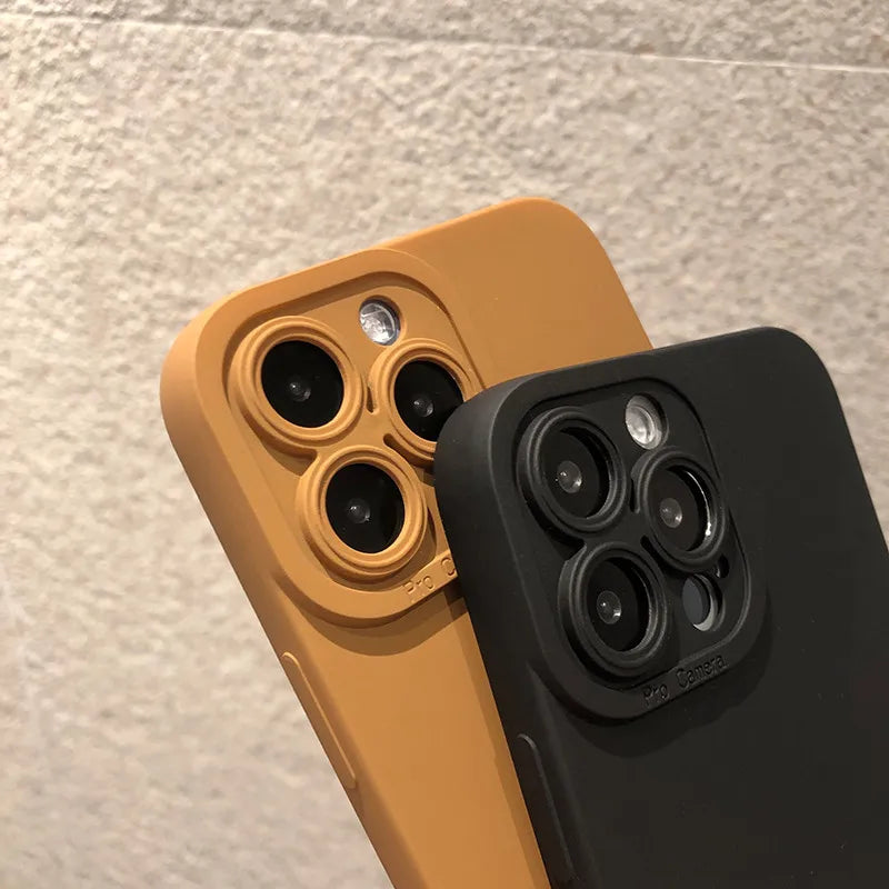 Matte Silicone Soft Phone Case For iPhone 16 15 14 13 12 11 Pro Max Mini XR X XS 16E 8 7 15 Plus SE2 Camera Lens Portector Cover
