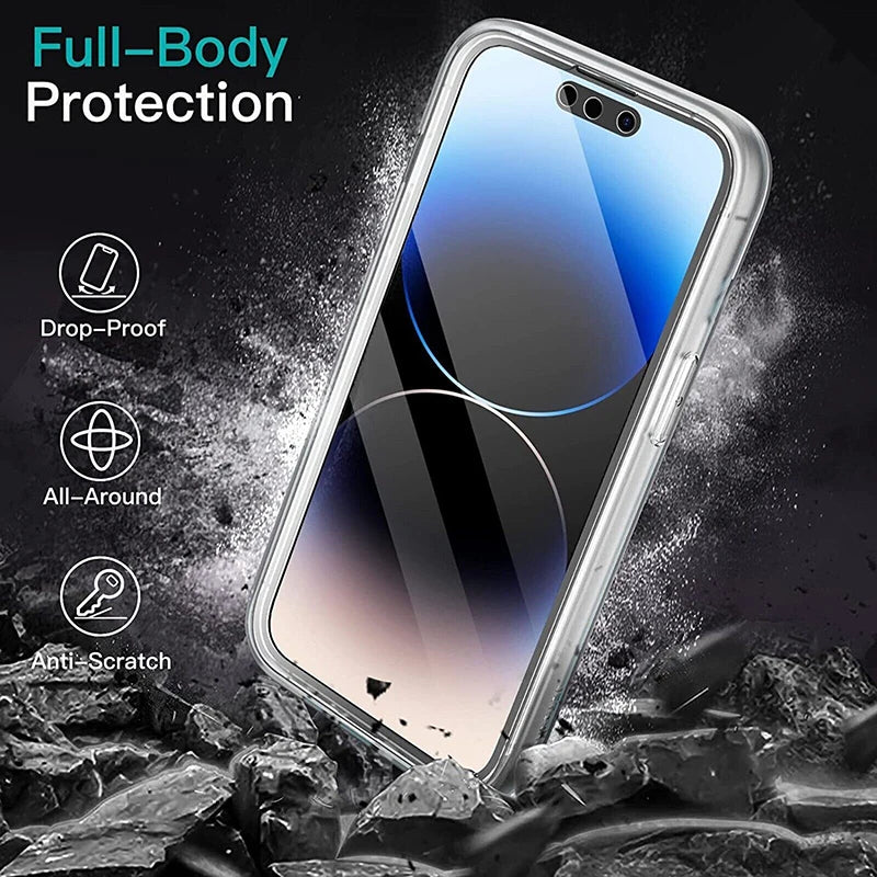 360 Full Body PC+TPU Shockproof Protective Case Cover For iPhone 14 15 16 Pro max 13 12 11 X XS XR 7 8 Plus SE 2020