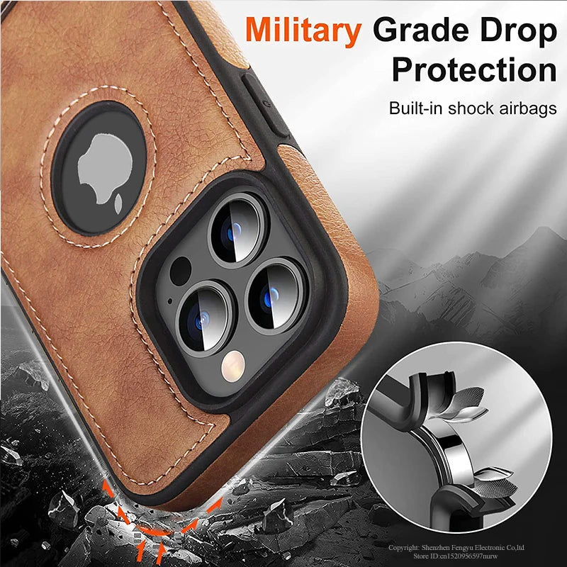 Leather Kickstand Phone Cases for iPhone 16 15 13 Pro Max 14 Plus 12 11 Mobile Case Shockproof Flexible Soft Grip Back Cover