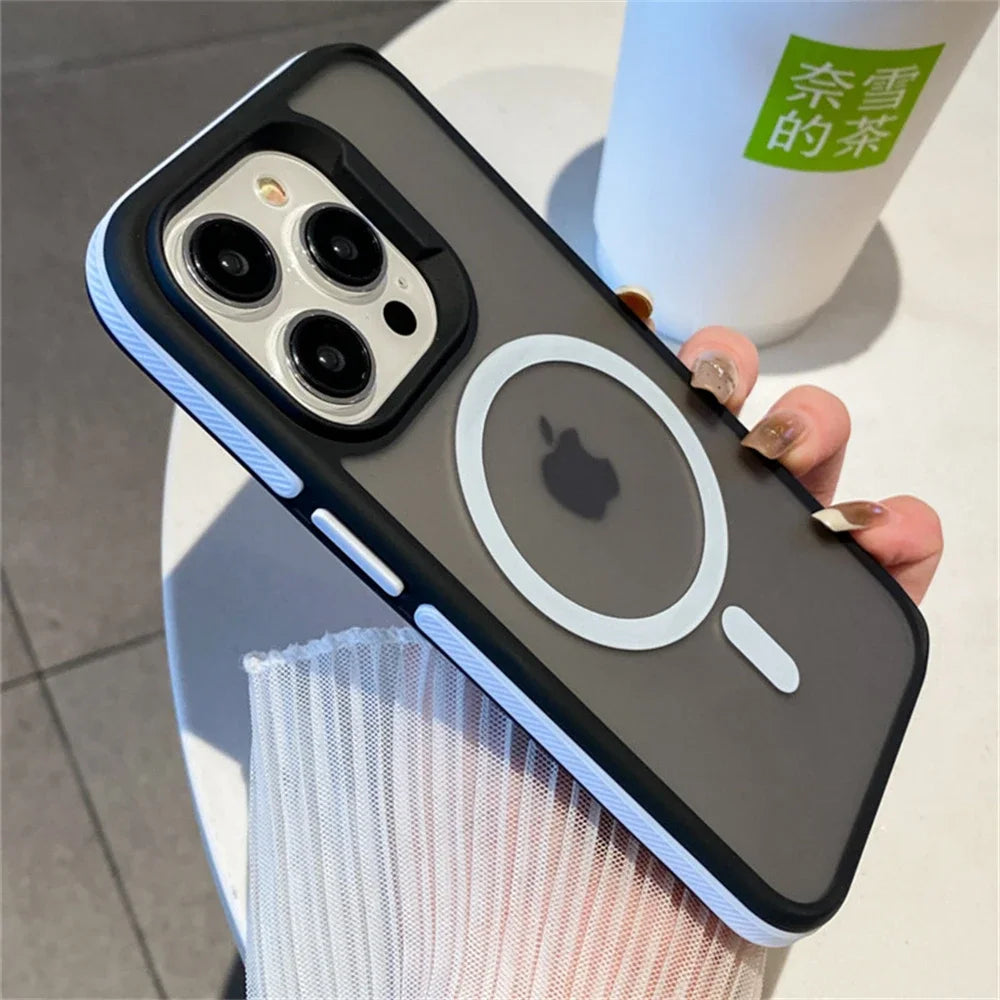 Luxury Matte Translucent Armor Shockproof Case For iPhone 16 15 14 13 12 Pro Max Plus For Magsafe Magnetic Wireless Charge Cover