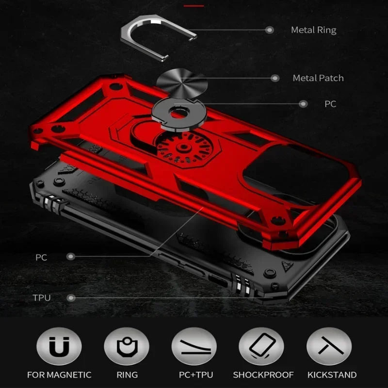 Luxury Shockproof Armor Bumper Case For iPhone 16 15 14 Plus 13 12 11 Pro Max Finger Holder Funda Magnetic Metal Ring Cover