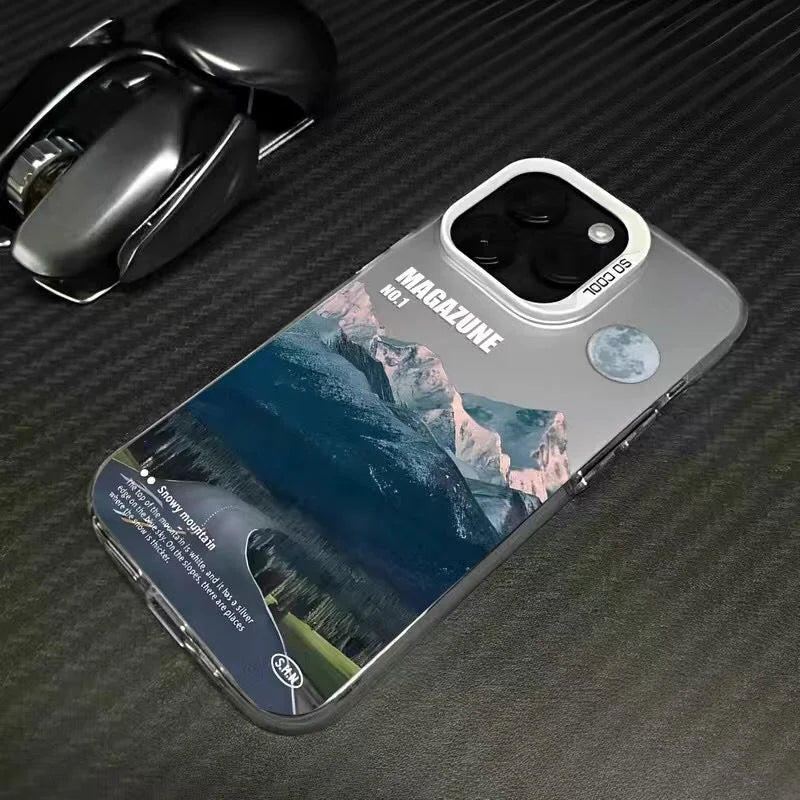 Snow Mountain Road Landscape Phone Case For IPhone 16 15 14 13 12 11 Pro XS Max 16E X XR 7 8 Plus Plating Matte Hard Cover Funda