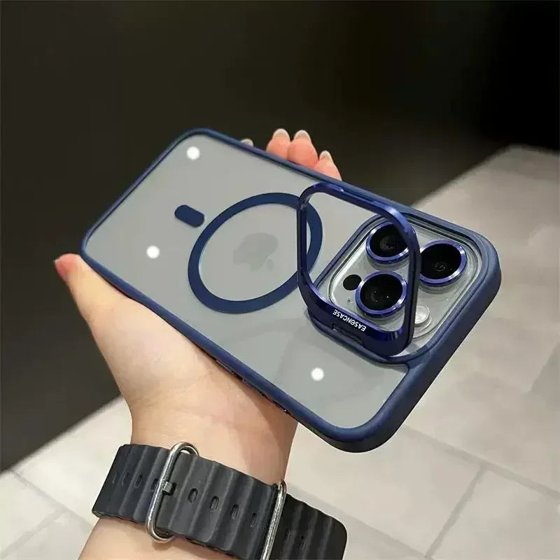 Magsafe Magnetic Lens Protection Stand Phone Case For IPhone 11 12 13 14 15 16 Pro Max Camera Glass Transparent Metal Ring Cover