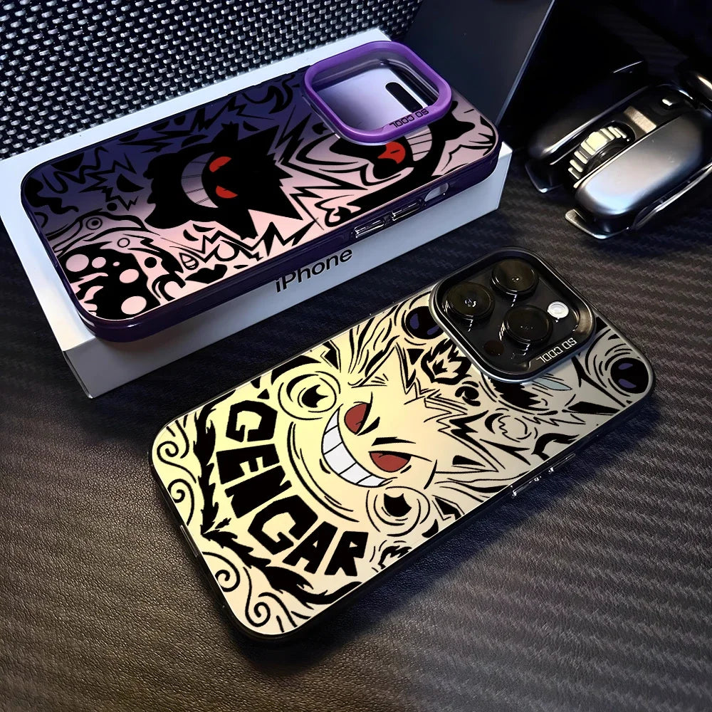 Anime Gengar Phone Case for iPhone 16 15 14 Plus 13 12 11 Pro Max X Xs XR 8 7 Matte Colorful Silver Hard Cover