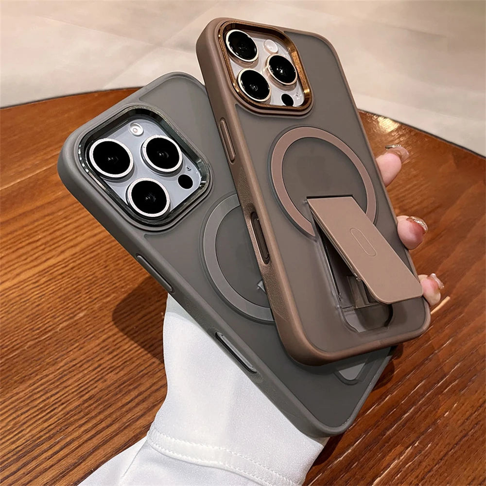 Folding Stand Holder Magnetic Matte Case For iPhone 16 Pro Max 15 14 Plus 13 12 11  For Magsafe Wireless Charge Shockproof Cover