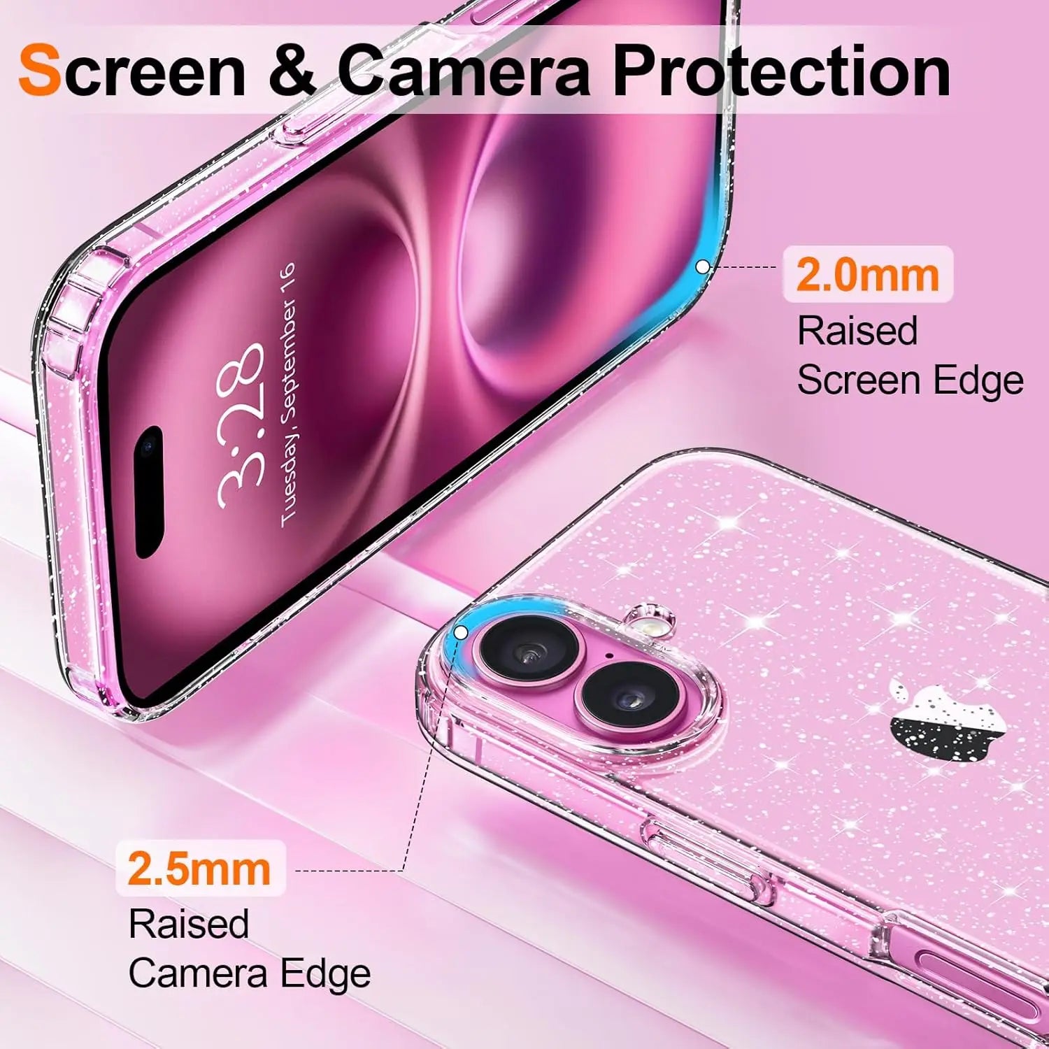 Glitter Clear Case For iPhone 16 E Pro Max 16e 15 Plus 14 13 Mini 12 11 SE 2022 2020 Women Girls Sparkle Phone Cover Accessories