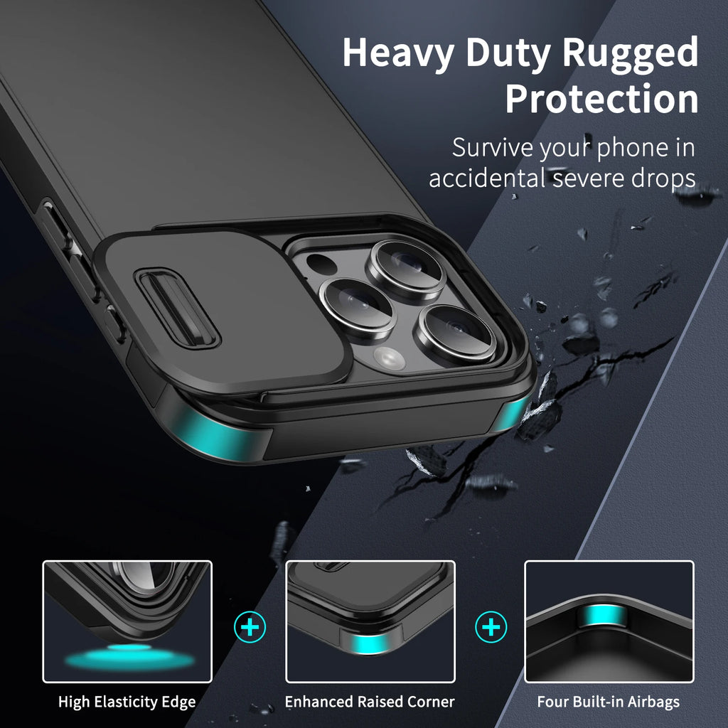 Shockproof Case For iPhone 15 14 13 12 11 16 Pro Max 15 Plus 16E Cover Slide Camera Protective Cases For iPhone 15Pro 14Pro Max