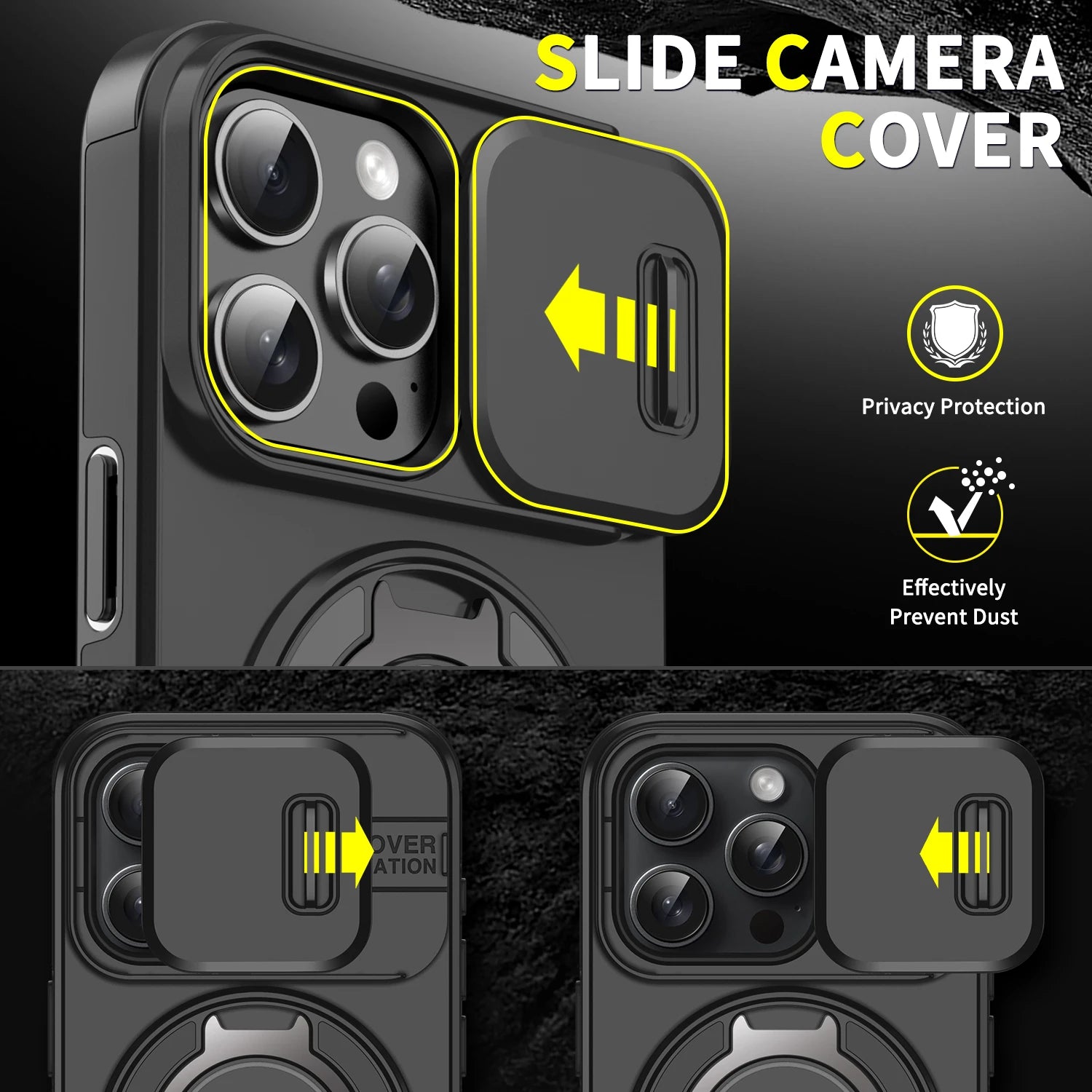Heavy-duty Rugged Magnetic Ring Stand Case For iPhone 16 E 15 14 13 12 11 Pro Max Plus Slide Camera Protection For Magsafe Cover