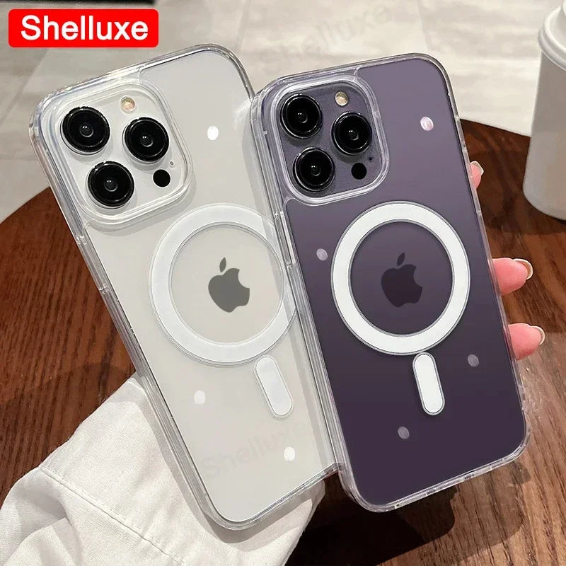For Magesafe Magnetic Transparent Wireless Charge Case Shelluxe For iPhone 16 15 14 Plus 13 12 Mini 11 Pro Max PC Phone Cover