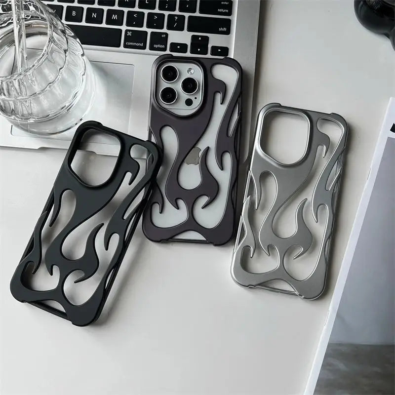 New 3D Flame pattern Hollow Slim Phone Case for iPhone 16 15 14 13 12 11 Pro Max 16E 15 14 16 Plus Shockproof Protective Cover