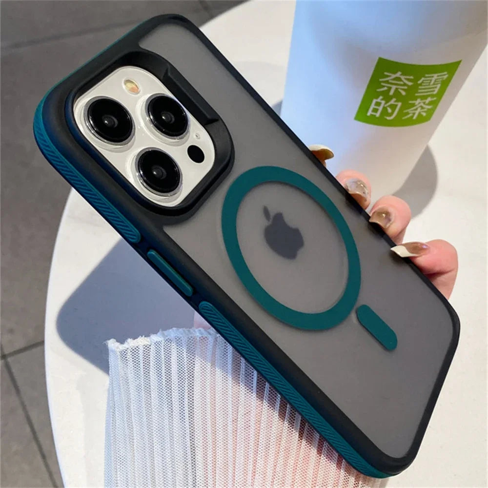 Luxury Matte Translucent Armor Shockproof Case For iPhone 16 15 14 13 12 Pro Max Plus For Magsafe Magnetic Wireless Charge Cover