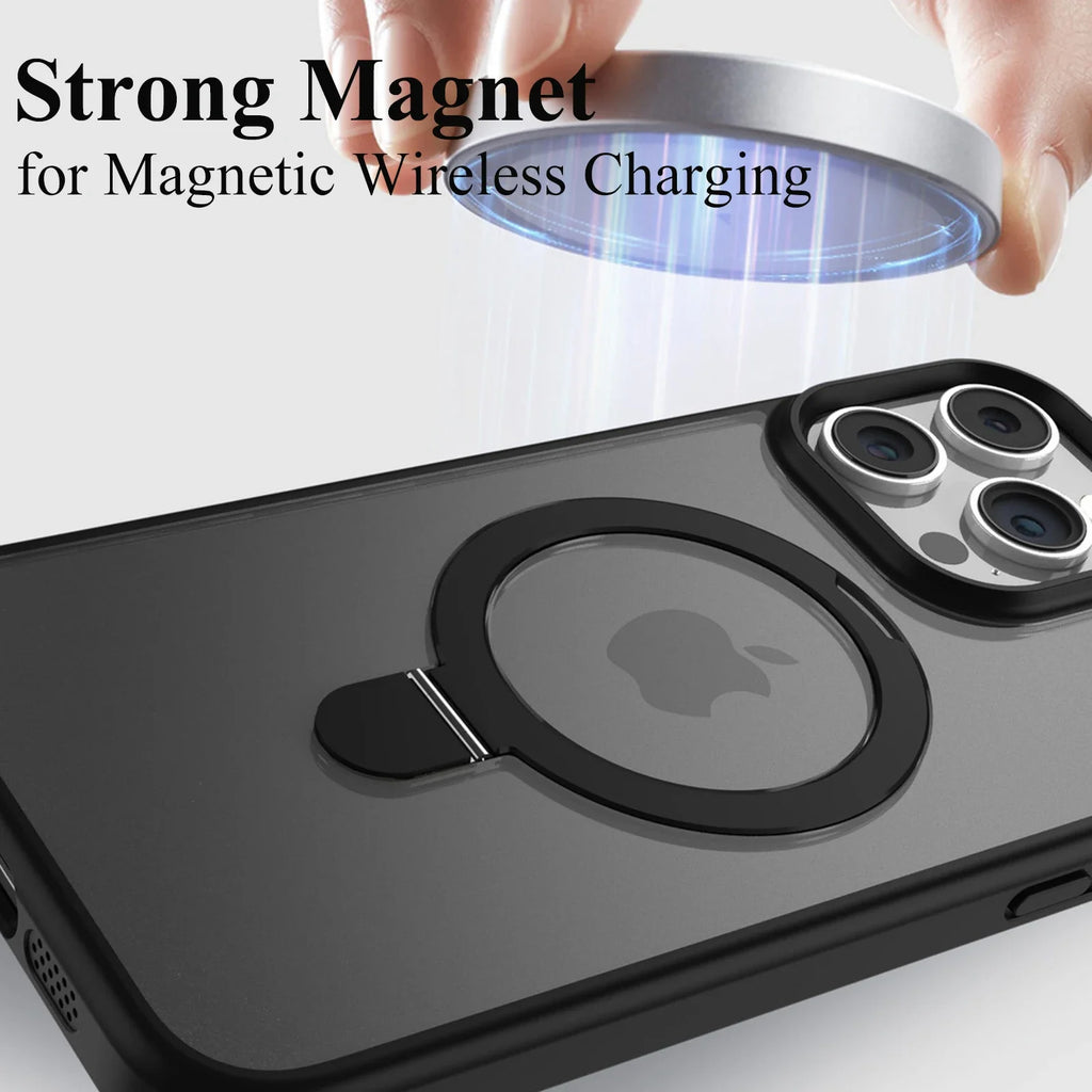 Magnetic Mobile Phone Case with Ring Stand for iPhone 16 15 14 Pro Max  Plus 13 12 11 Cases Translucent Cover with Protector