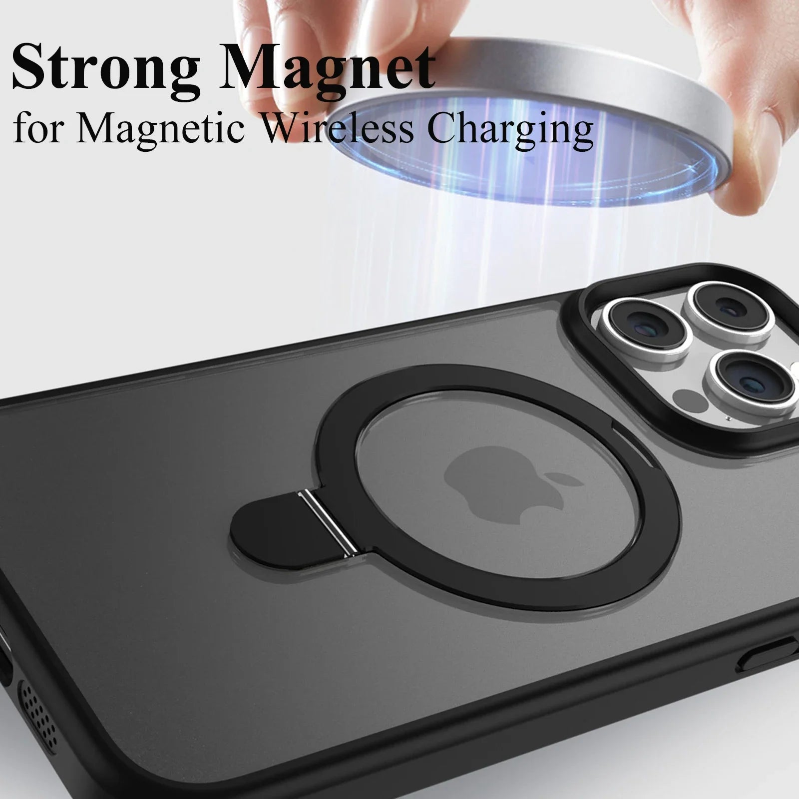 Magnetic Mobile Phone Case with Ring Stand for iPhone 16 15 14 Pro Max  Plus 13 12 11 Cases Translucent Cover with Protector