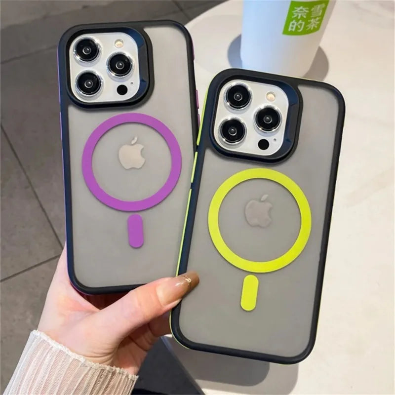 Luxury Matte Translucent Armor Shockproof Case For iPhone 16 15 14 13 12 Pro Max Plus For Magsafe Magnetic Wireless Charge Cover
