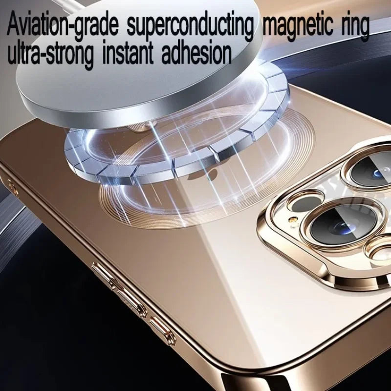 Official New Desert Gold Wireless Charging Magsafe Case iPhone 16 15 14 13 12 11 Pro Max Plus Magnetic Electroplate Bumper Cover