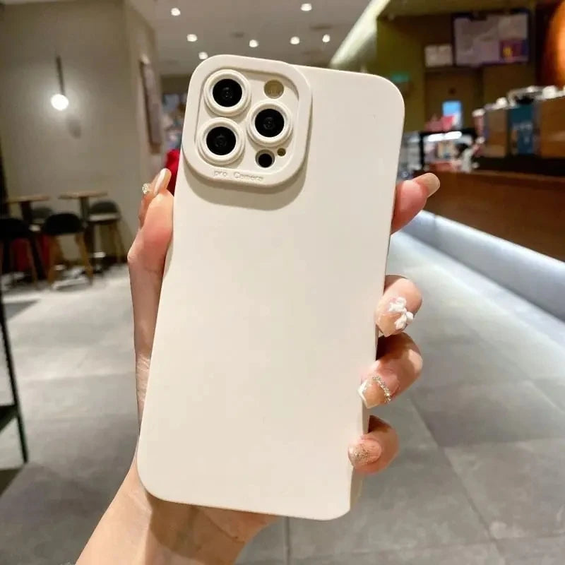 Matte Silicone Soft Phone Case For iPhone 16 15 14 13 12 11 Pro Max Mini XR X XS 16E 8 7 15 Plus SE2 Camera Lens Portector Cover