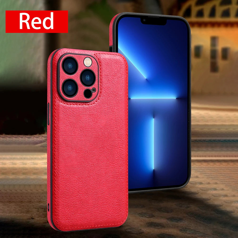 Soft Leather Case for iPhone 15 14 13 12 11 16 Pro Max XR XS Max 7 8 Plus Ultra Thin Lens Protection iphone16 16Pro Cover Coque