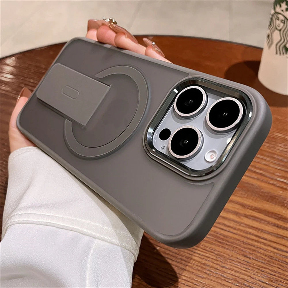 Folding Stand Holder Magnetic Matte Case For iPhone 16 Pro Max 15 14 Plus 13 12 11  For Magsafe Wireless Charge Shockproof Cover