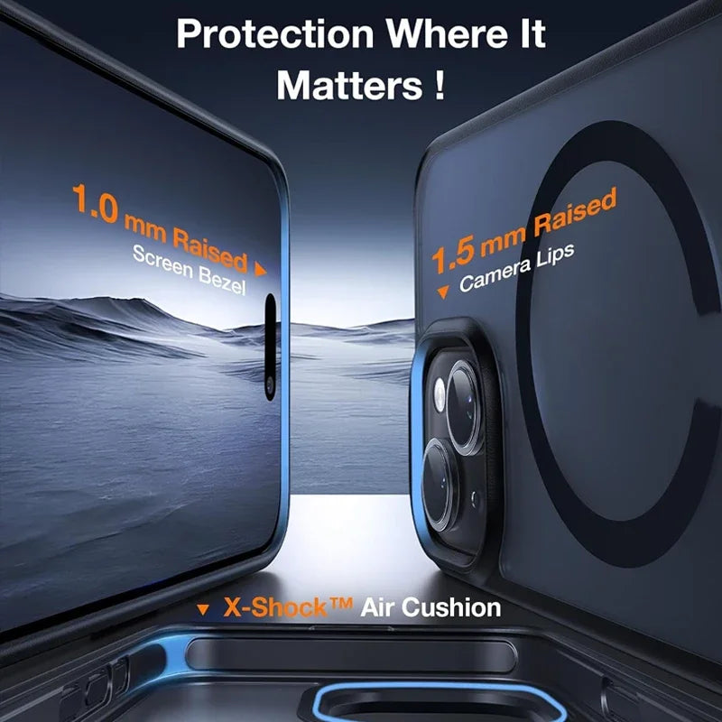 Magnetic Phone Case with Kickstand for iPhone 16 15 14 Pro Max 13 12 11 Stand Cases Shockproof Back Cover with Holder